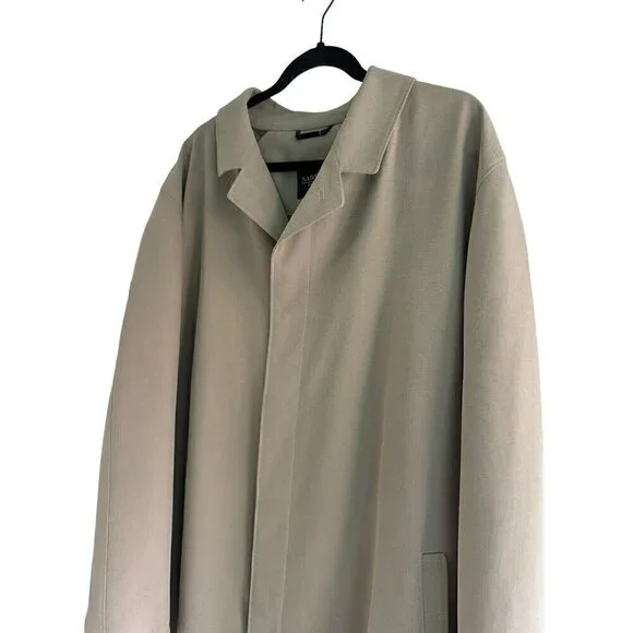 Vintage Sanyo New York Men’s Sz L Khaki Trench Coat Long Over Coat Made in Japan